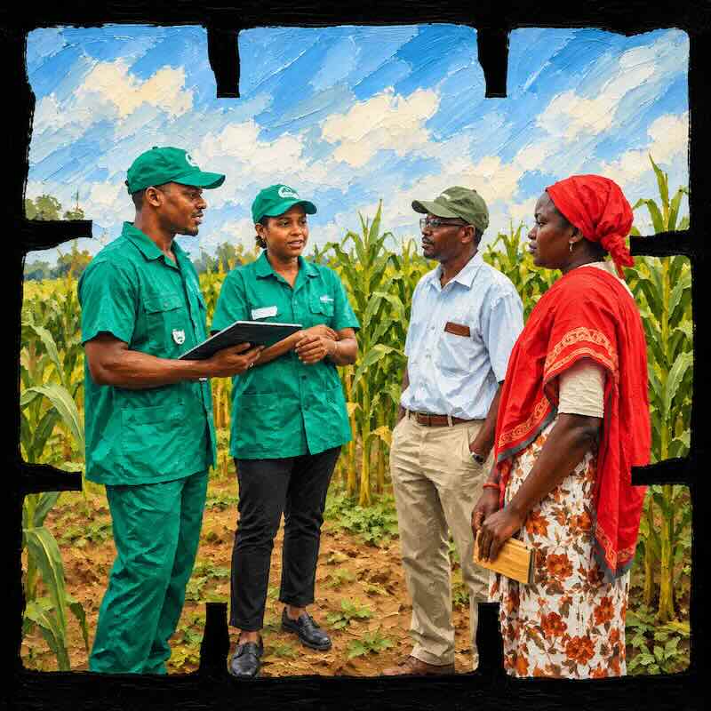 Agricultural extension agent supporting farmers with CropSense AI tools
