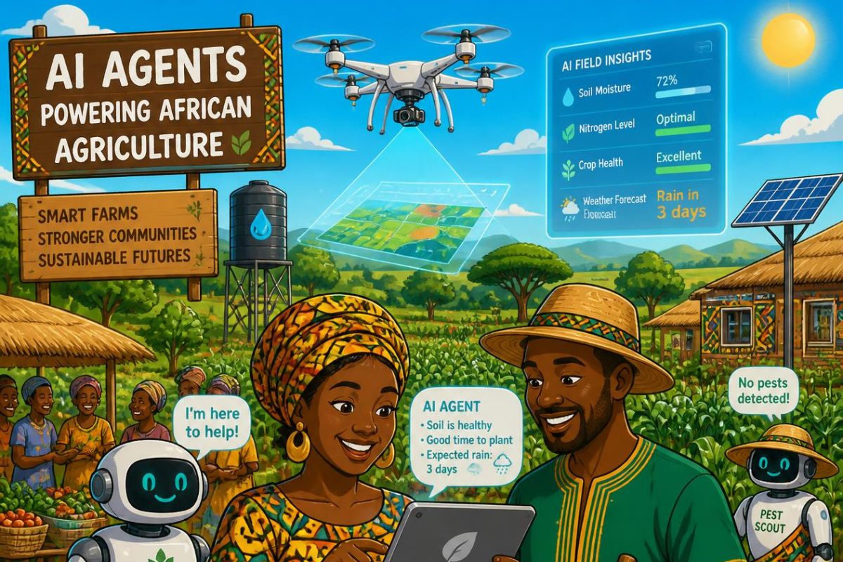 Autonomous AI agents coordinating satellite, soil, and financial data across an African farm