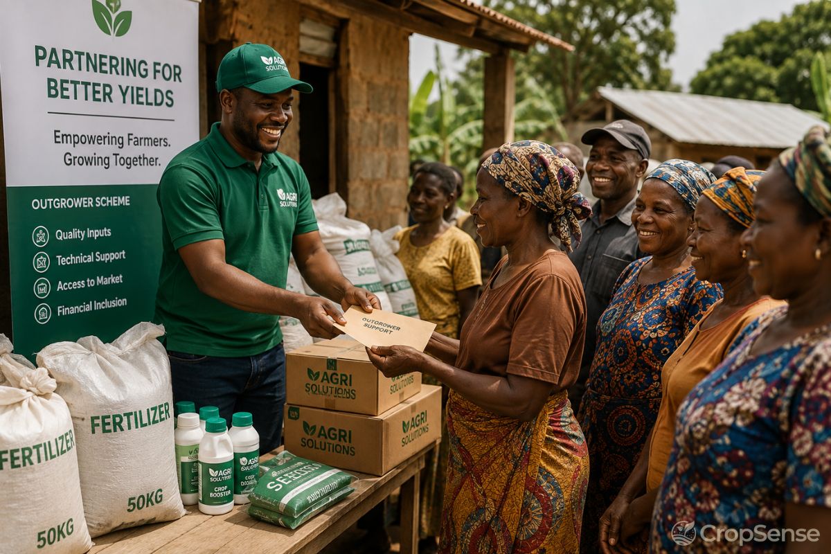 Satellite-monitored outgrower plots and digital field agents across a large African contract farming network